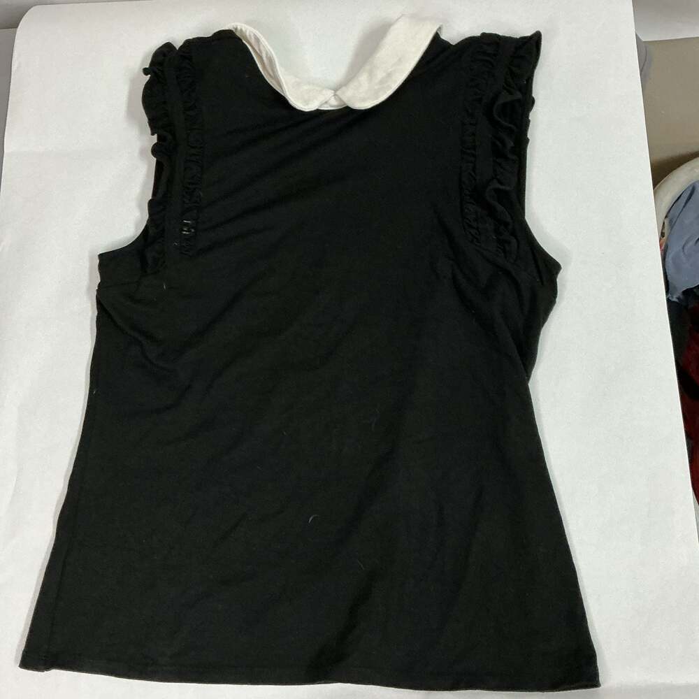 CeCe Women's Sleeveless Black Tank Top with White Peter Pan Collar and Trim
